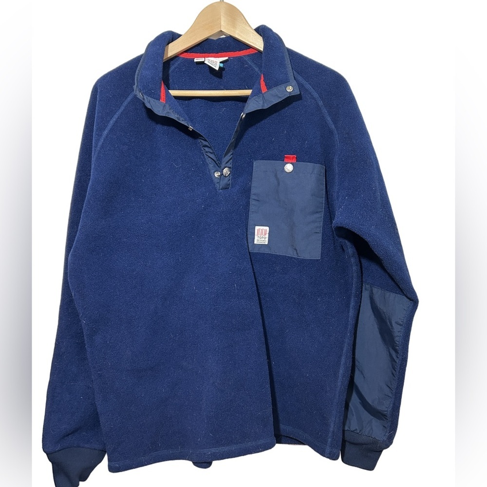 Topo Design Navy Blue Fleece Pullover size L